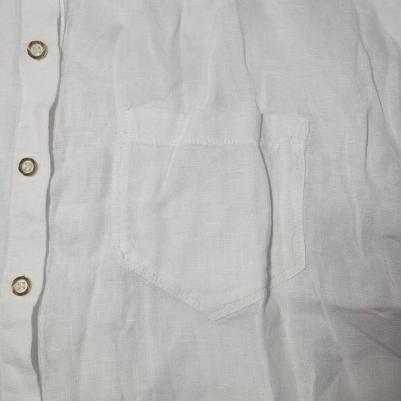 Zara Womens White Linen Button-Up Short Sleeve Shirt Size L - Picture 2 of 6